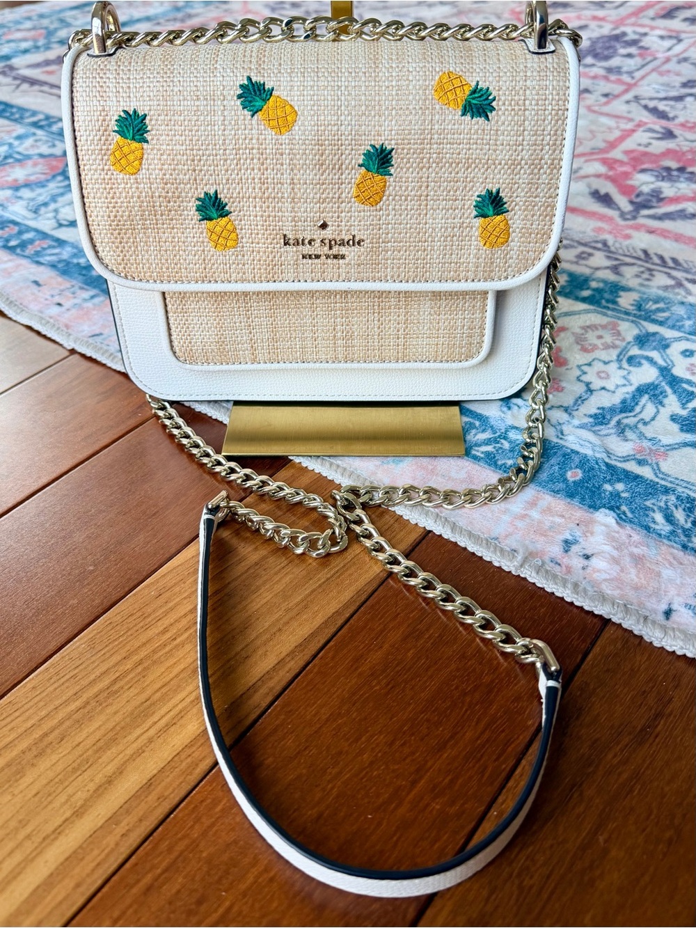 Kate Spade Remi Pineapple Flap Chain Crossbody in the color parchment multi NWOT - Picture 2 of 12